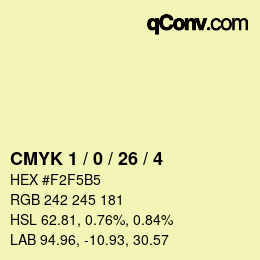 Farbcode: CMYK 1 / 0 / 26 / 4 | qconv.com