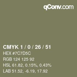 カラーコード: CMYK 1 / 0 / 26 / 51 | qconv.com