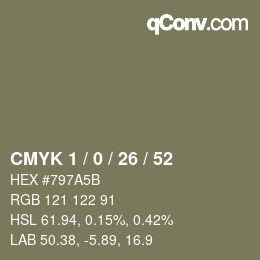 颜色代码: CMYK 1 / 0 / 26 / 52 | qconv.com
