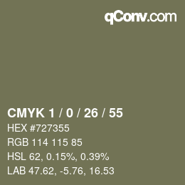 カラーコード: CMYK 1 / 0 / 26 / 55 | qconv.com