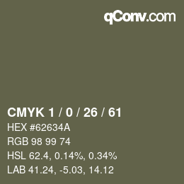 カラーコード: CMYK 1 / 0 / 26 / 61 | qconv.com