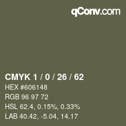 カラーコード: CMYK 1 / 0 / 26 / 62 | qconv.com