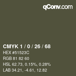 カラーコード: CMYK 1 / 0 / 26 / 68 | qconv.com
