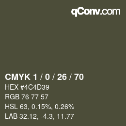 颜色代码: CMYK 1 / 0 / 26 / 70 | qconv.com