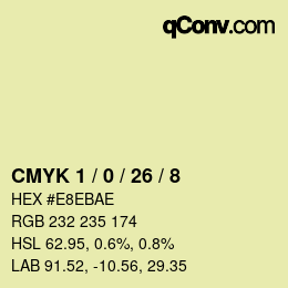 Farbcode: CMYK 1 / 0 / 26 / 8 | qconv.com