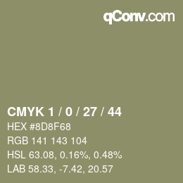Farbcode: CMYK 1 / 0 / 27 / 44 | qconv.com