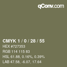 カラーコード: CMYK 1 / 0 / 28 / 55 | qconv.com