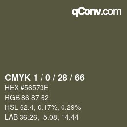 カラーコード: CMYK 1 / 0 / 28 / 66 | qconv.com