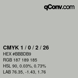 カラーコード: CMYK 1 / 0 / 2 / 26 | qconv.com
