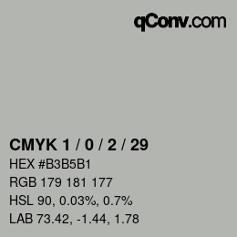 カラーコード: CMYK 1 / 0 / 2 / 29 | qconv.com