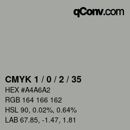 カラーコード: CMYK 1 / 0 / 2 / 35 | qconv.com