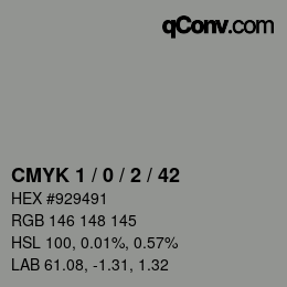 カラーコード: CMYK 1 / 0 / 2 / 42 | qconv.com
