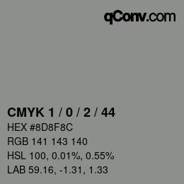 Color code: CMYK 1 / 0 / 2 / 44 | qconv.com