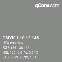 Color code: CMYK 1 / 0 / 2 / 46 | qconv.com