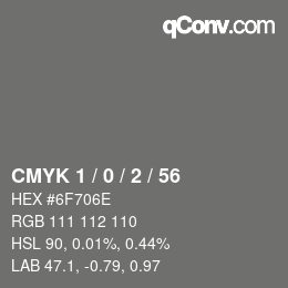 Color code: CMYK 1 / 0 / 2 / 56 | qconv.com