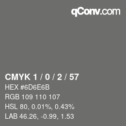 Color code: CMYK 1 / 0 / 2 / 57 | qconv.com