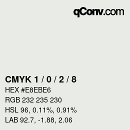 カラーコード: CMYK 1 / 0 / 2 / 8 | qconv.com