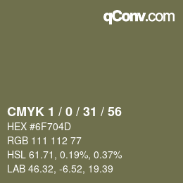 カラーコード: CMYK 1 / 0 / 31 / 56 | qconv.com