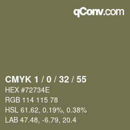 カラーコード: CMYK 1 / 0 / 32 / 55 | qconv.com