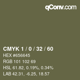 カラーコード: CMYK 1 / 0 / 32 / 60 | qconv.com