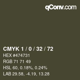 Farbcode: CMYK 1 / 0 / 32 / 72 | qconv.com
