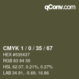 Farbcode: CMYK 1 / 0 / 35 / 67 | qconv.com
