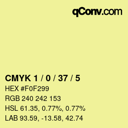 カラーコード: CMYK 1 / 0 / 37 / 5 | qconv.com