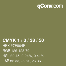 カラーコード: CMYK 1 / 0 / 38 / 50 | qconv.com