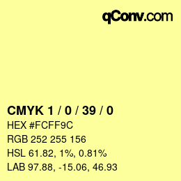颜色代码: CMYK 1 / 0 / 39 / 0 | qconv.com