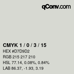 カラーコード: CMYK 1 / 0 / 3 / 15 | qconv.com