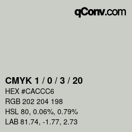 カラーコード: CMYK 1 / 0 / 3 / 20 | qconv.com