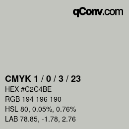 カラーコード: CMYK 1 / 0 / 3 / 23 | qconv.com