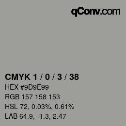 カラーコード: CMYK 1 / 0 / 3 / 38 | qconv.com