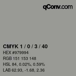 颜色代码: CMYK 1 / 0 / 3 / 40 | qconv.com