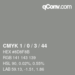 カラーコード: CMYK 1 / 0 / 3 / 44 | qconv.com