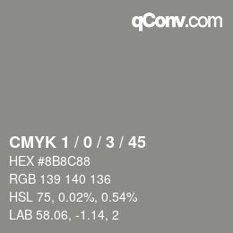 Farbcode: CMYK 1 / 0 / 3 / 45 | qconv.com