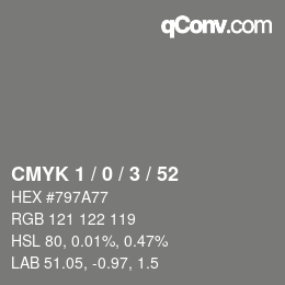 Color code: CMYK 1 / 0 / 3 / 52 | qconv.com