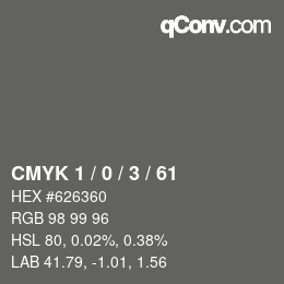 Color code: CMYK 1 / 0 / 3 / 61 | qconv.com