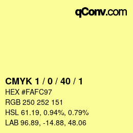 カラーコード: CMYK 1 / 0 / 40 / 1 | qconv.com