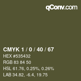 カラーコード: CMYK 1 / 0 / 40 / 67 | qconv.com