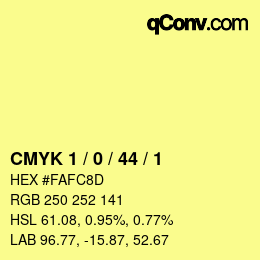 カラーコード: CMYK 1 / 0 / 44 / 1 | qconv.com