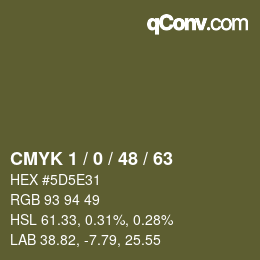Farbcode: CMYK 1 / 0 / 48 / 63 | qconv.com