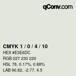 カラーコード: CMYK 1 / 0 / 4 / 10 | qconv.com