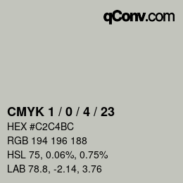 カラーコード: CMYK 1 / 0 / 4 / 23 | qconv.com