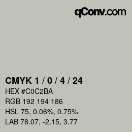 カラーコード: CMYK 1 / 0 / 4 / 24 | qconv.com