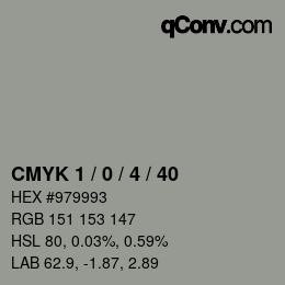 カラーコード: CMYK 1 / 0 / 4 / 40 | qconv.com