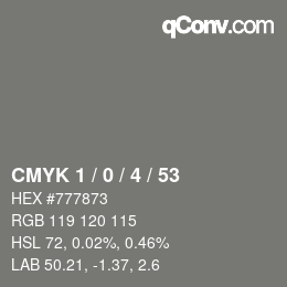 カラーコード: CMYK 1 / 0 / 4 / 53 | qconv.com