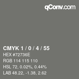 カラーコード: CMYK 1 / 0 / 4 / 55 | qconv.com