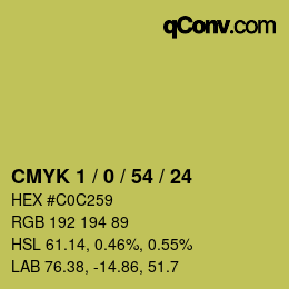 カラーコード: CMYK 1 / 0 / 54 / 24 | qconv.com