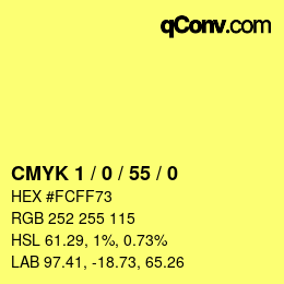 Color code: CMYK 1 / 0 / 55 / 0 | qconv.com